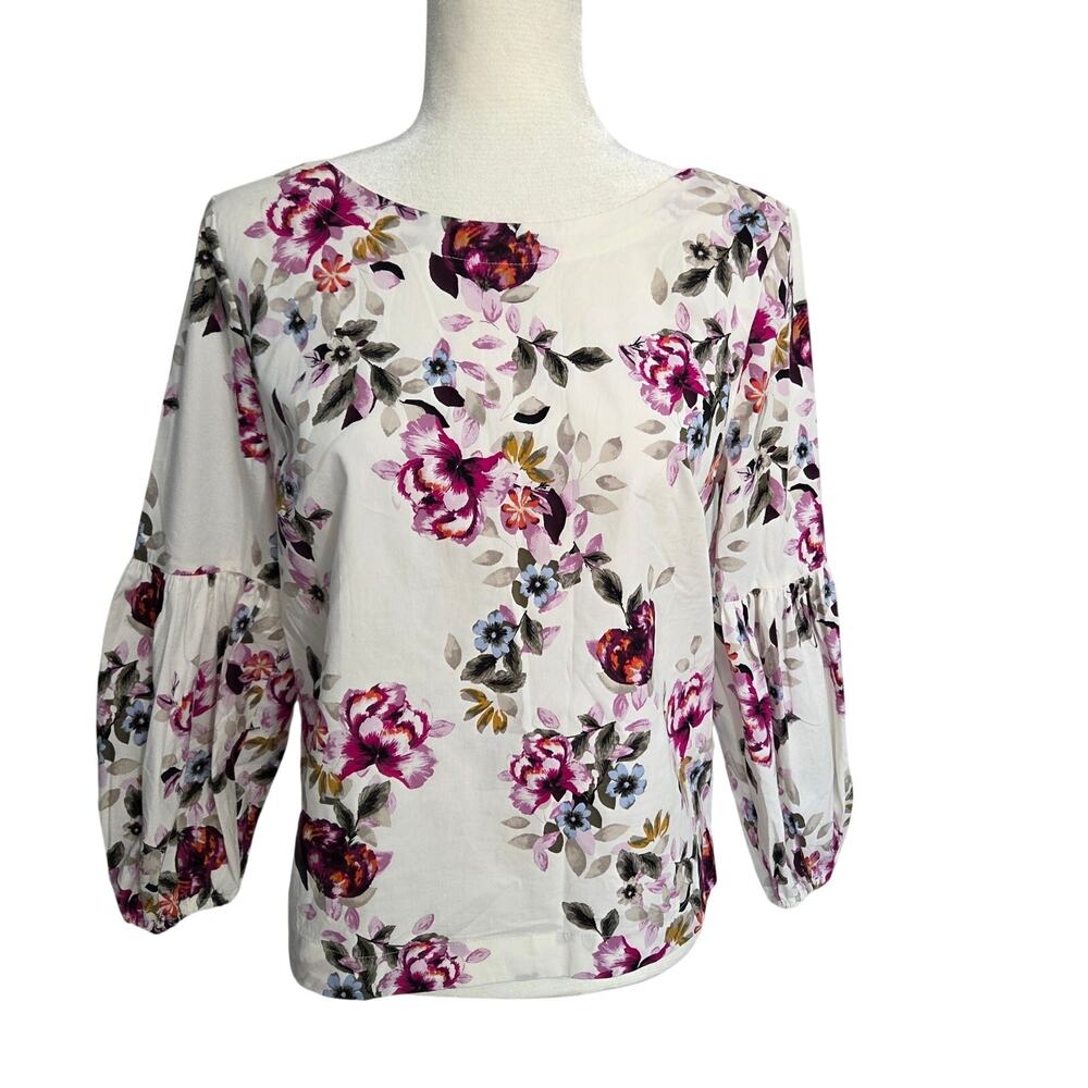 White House Black Market Floral Puff Sleeve Blouse Size 6 Small